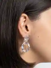 Белый серьги акриловые "Два круга", мраморные