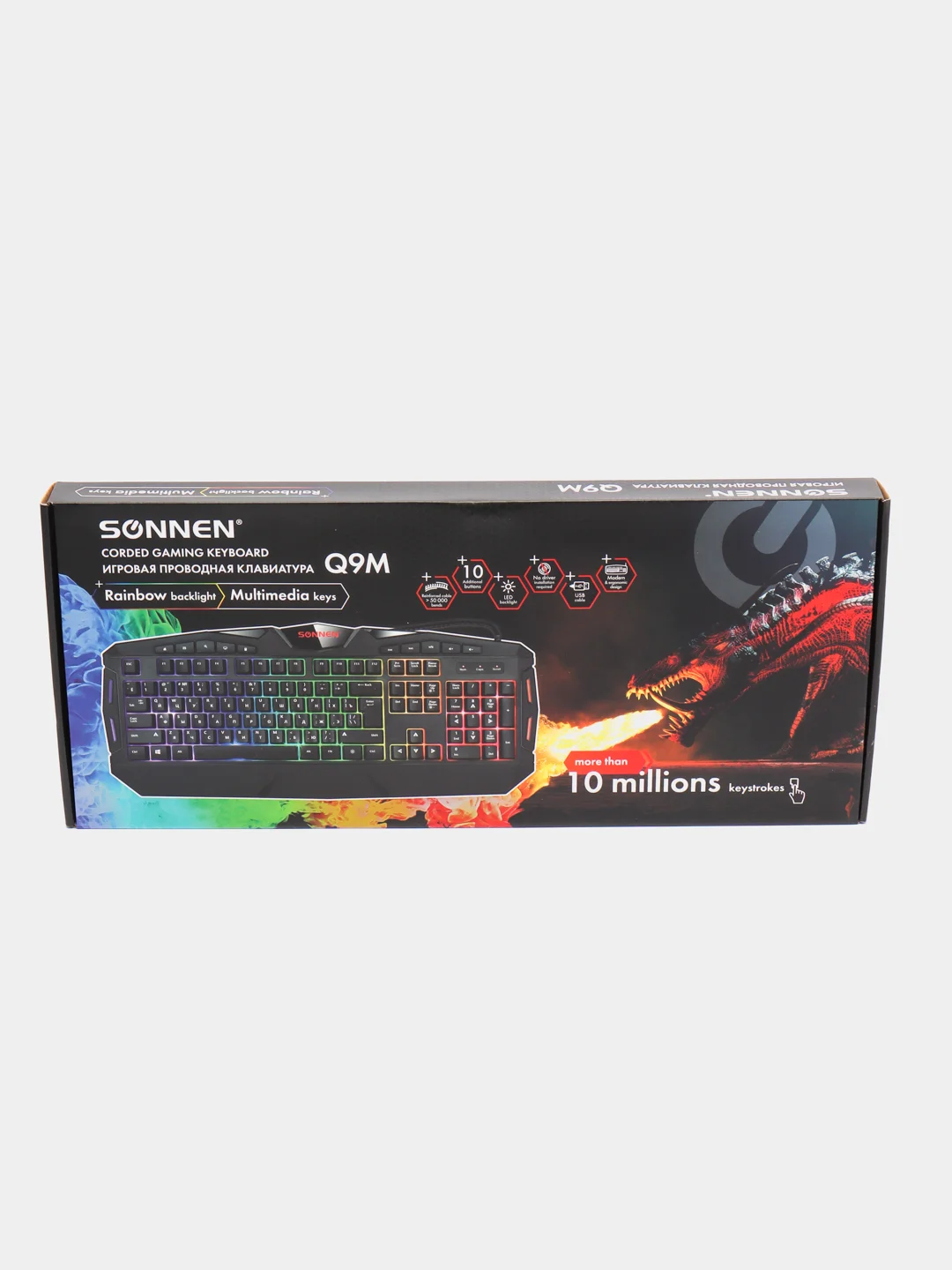 Клавиатура проводная игровая SONNEN, USB, 104 клавиши+10 мультимедийных черная, 513511