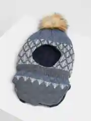 Серый шапка детская, с помпоном