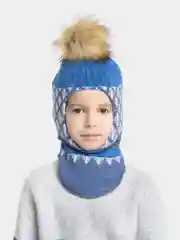 Синий шапка детская, с помпоном