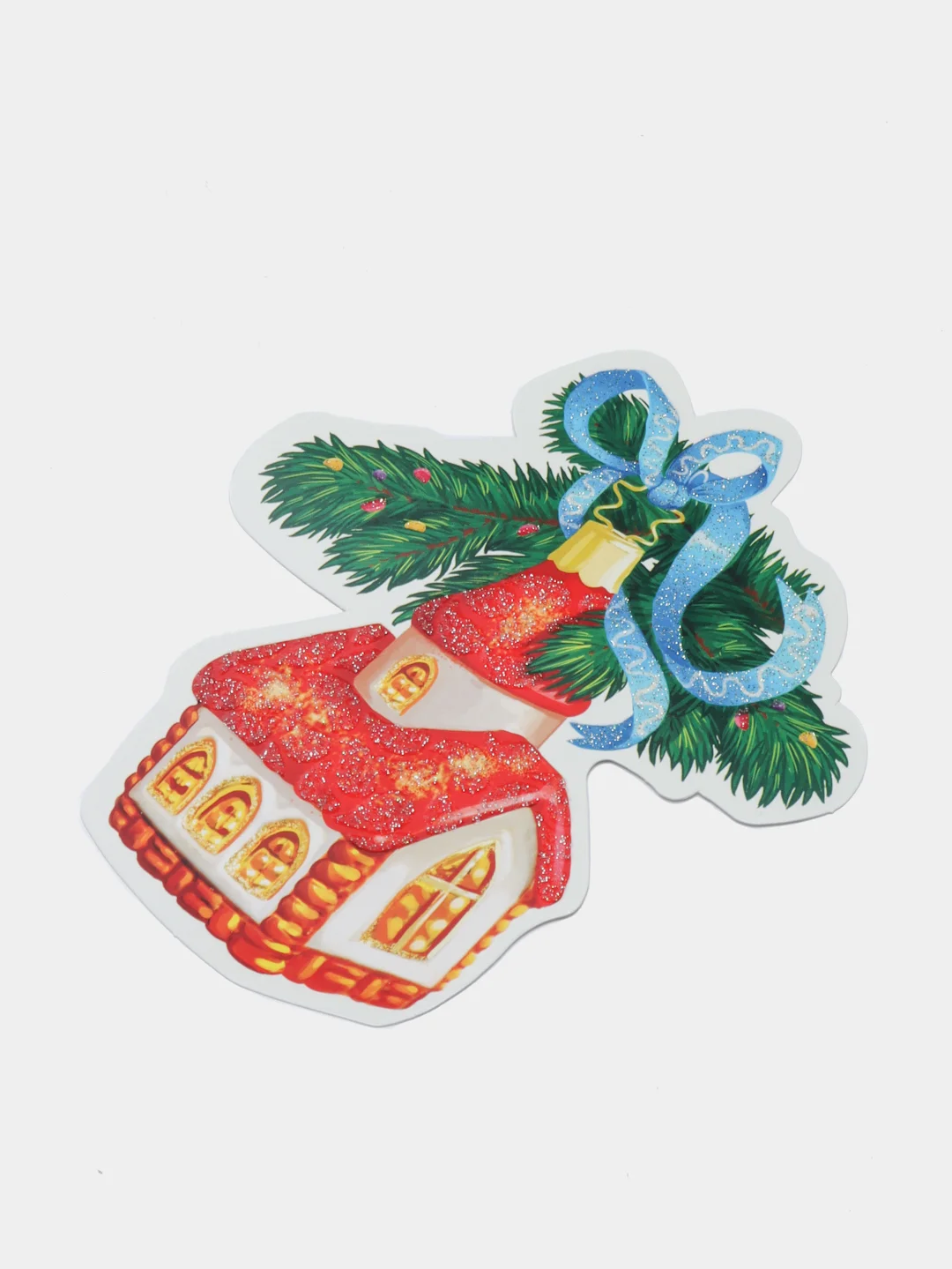 Алый новогодняя наклейка на скотче, глиттер