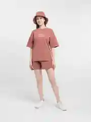 Коралловый меланж костюм спортивный женский с шортами и с панамкой