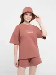 Коралловый меланж костюм спортивный женский с шортами и с панамкой
