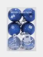 Синий набор елочных игрушек, d-6 см, 6 штук