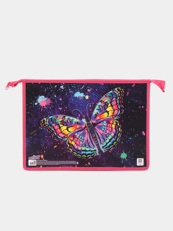 Папка для тетрадей ЮНЛАНДИЯ А4, 1 отд, картон/пластик, на молнии, Colorful butterfly