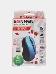 Мышь беспроводная, бесшумная SONNEN  V18, USB, 800/1200/1600 dpi, 4 кнопки, синяя,513515