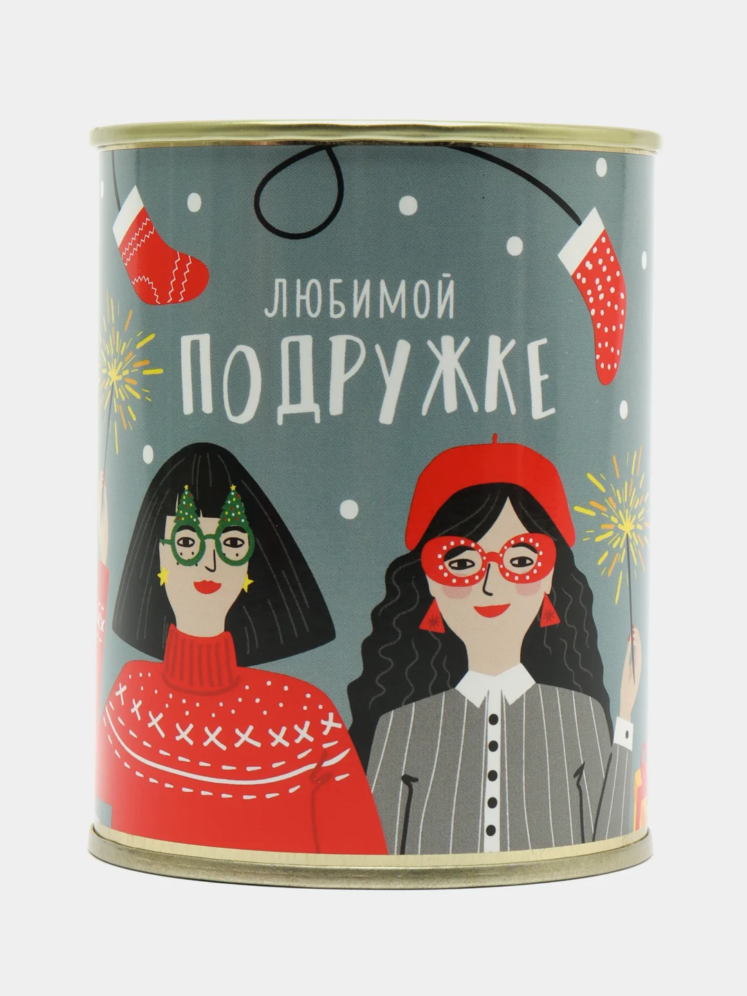 Бежевый носки женские, новогодние, в банке