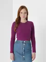 Вишнёвый лонгслив укороченный, в рубчик, с длинными рукавами