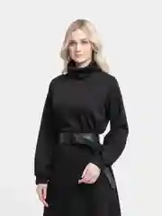 Черный трикотажное платье женское теплое