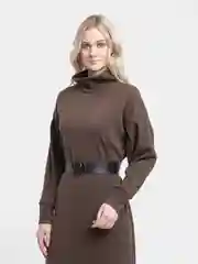 Шоколадный трикотажное платье женское теплое