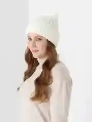 Молочный шапка бини женская, зимняя, вязаная, утепленная, с отворотом, 7 цветов