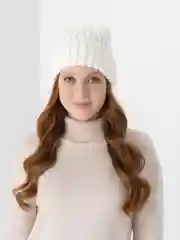 Молочный шапка бини женская, зимняя, вязаная, утепленная, с отворотом, 7 цветов
