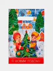 Белый пакет "С Новым Годом",  20 х 30 см/Пакет новогодний/Пакет подарочный