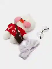 Белый мягкая игрушка "Утка Lalafanfan" в очках в одежде, утка лалафанфан