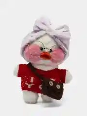 Белый мягкая игрушка "Утка Lalafanfan" в очках в одежде, утка лалафанфан