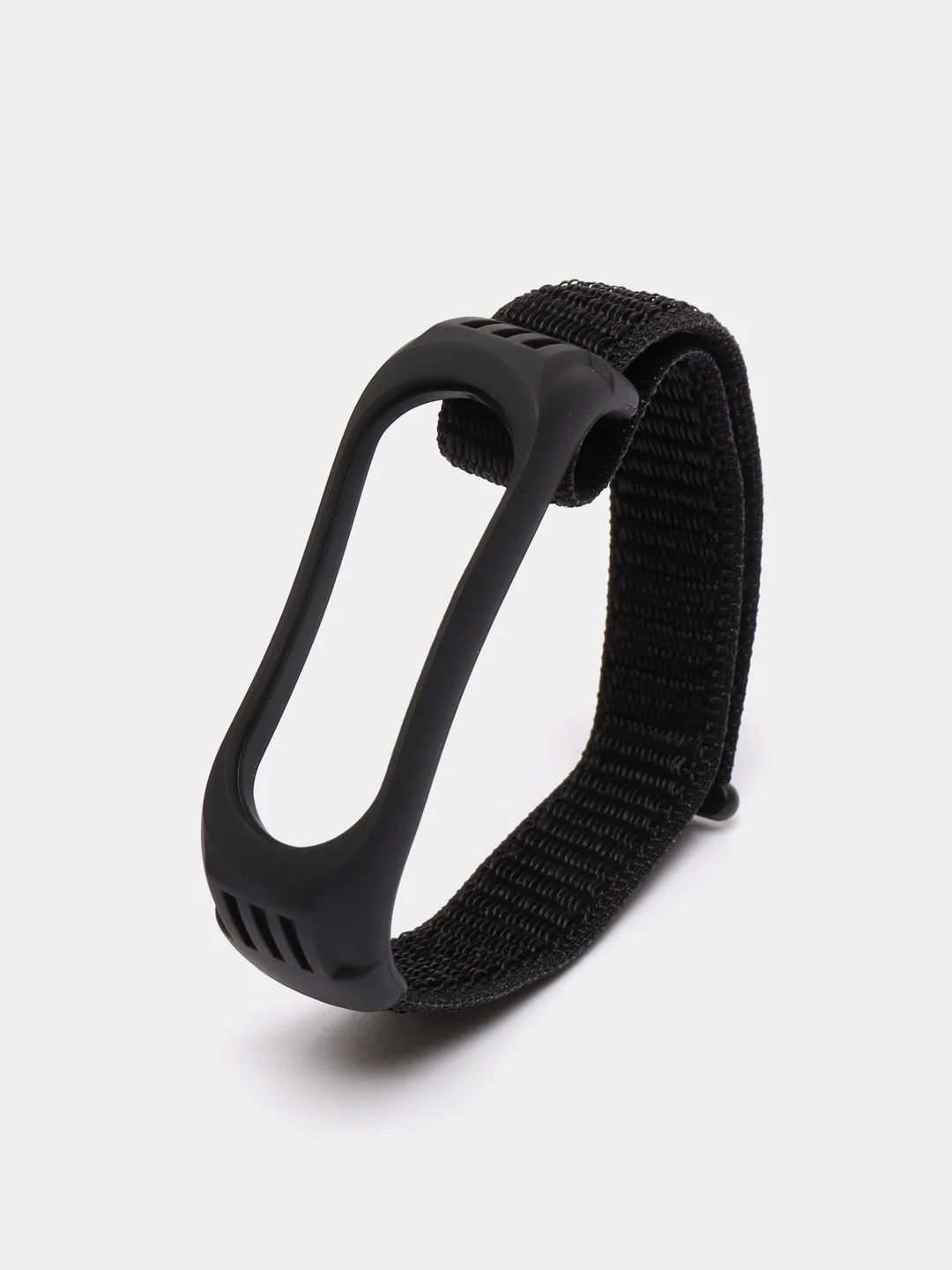 Черный ремешок на липучке для Xiaomi Mi Band 3, 4, 5, 6, 7 Сяоми Ми Банд, тканевый, нейлоновый