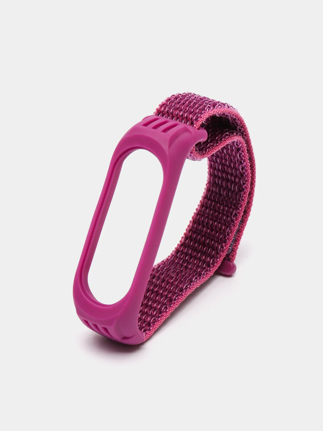 Фуксия ремешок на липучке для Xiaomi Mi Band 3, 4, 5, 6, 7 Сяоми Ми Банд, тканевый, нейлоновый