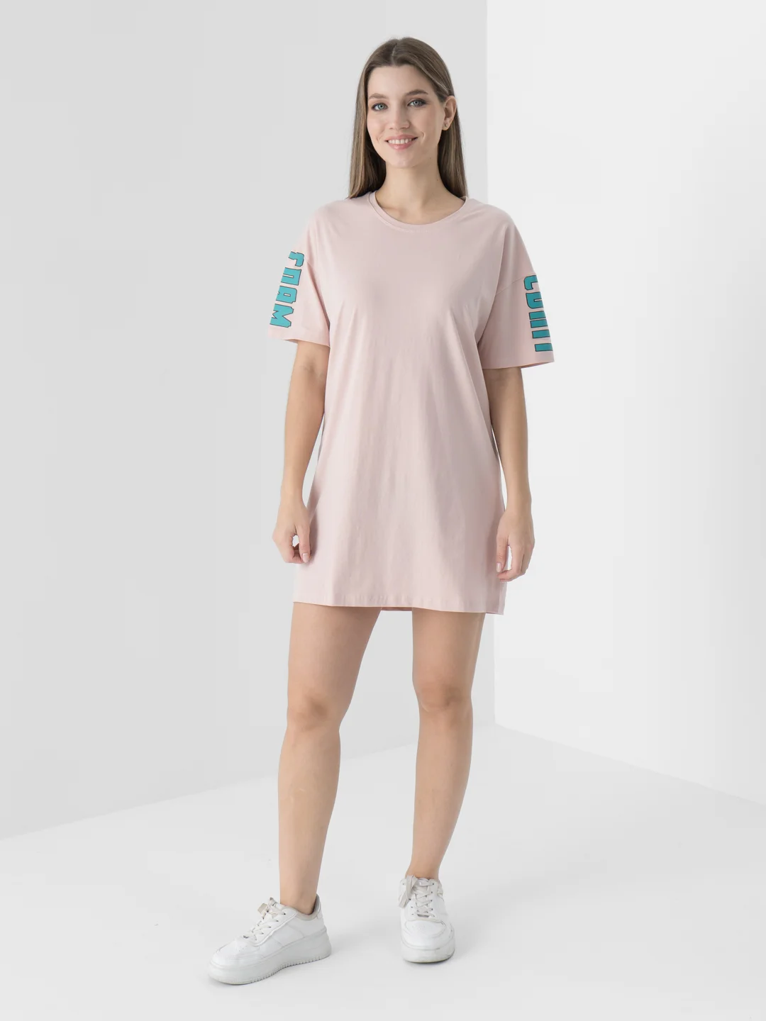 Пудровый платье женское, туника, oversize, платье для дома, домашний костюм