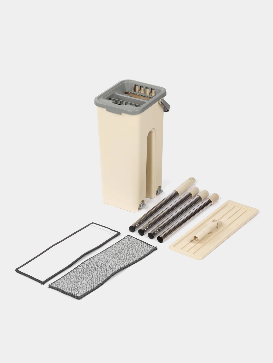 Светло-жёлтый комплект для уборки Scratch Cleaning Mop: швабра, ведро с отжимом (6 л) и насадка тряпка