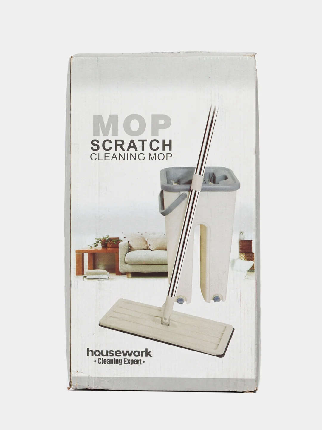 Светло-жёлтый комплект для уборки Scratch Cleaning Mop: швабра, ведро с отжимом (6 л) и насадка тряпка