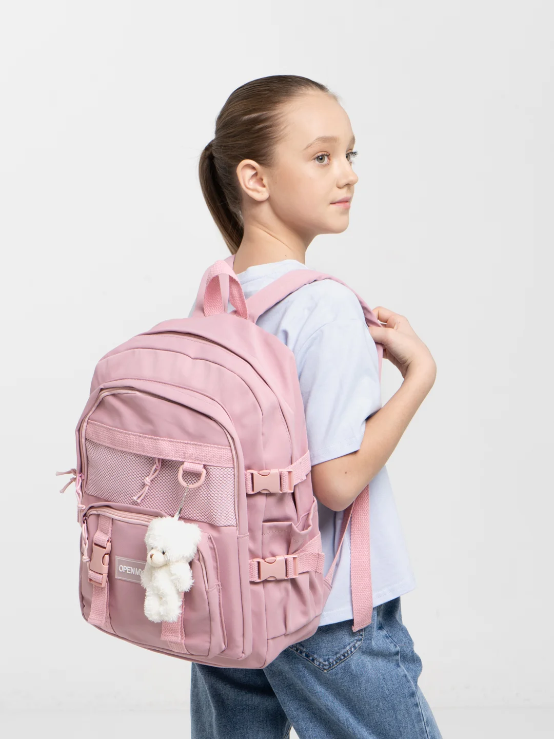 Лавандовый милый школьный рюкзак в корейском стиле с брелком, Hello Kitty