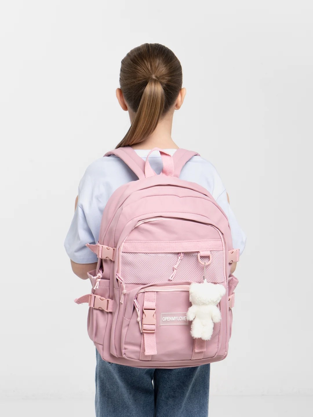 Лавандовый милый школьный рюкзак в корейском стиле с брелком, Hello Kitty