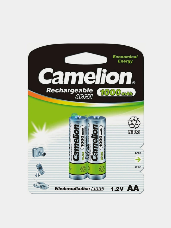 Аккумуляторы AA Camelion AA-1000mAh, Ni-Cd, 1.2V, 2 штуки