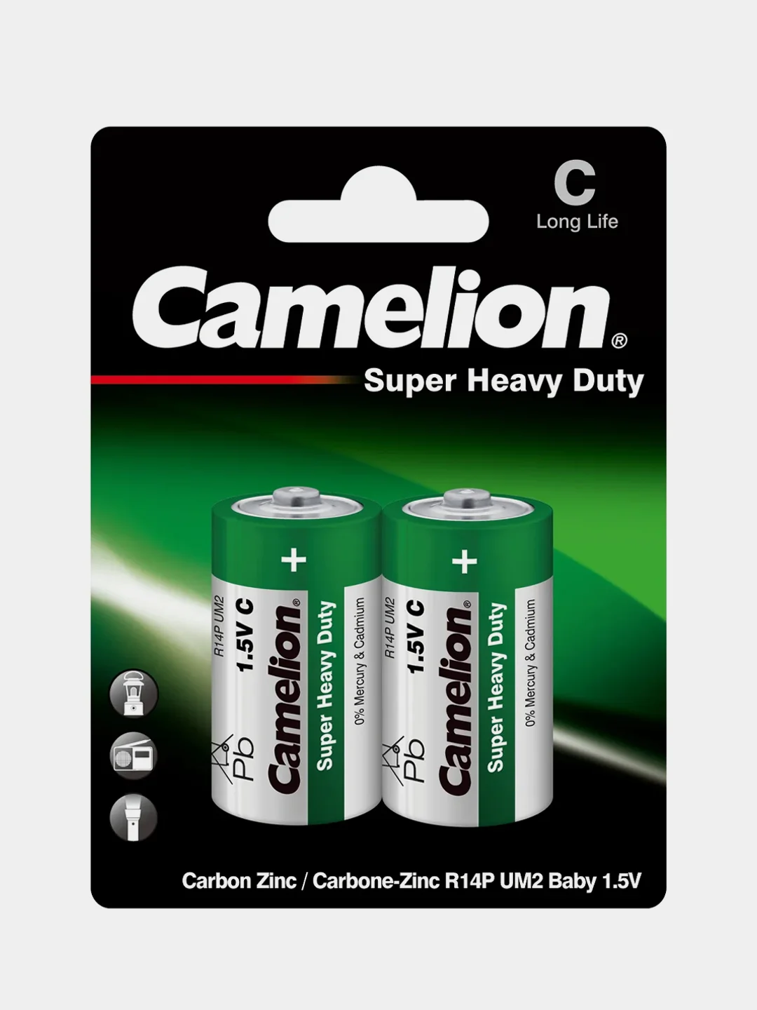 Батарейки солевые Camelion R14P-BP2G Super Heavy Duty Green, тип C, 2 штуки