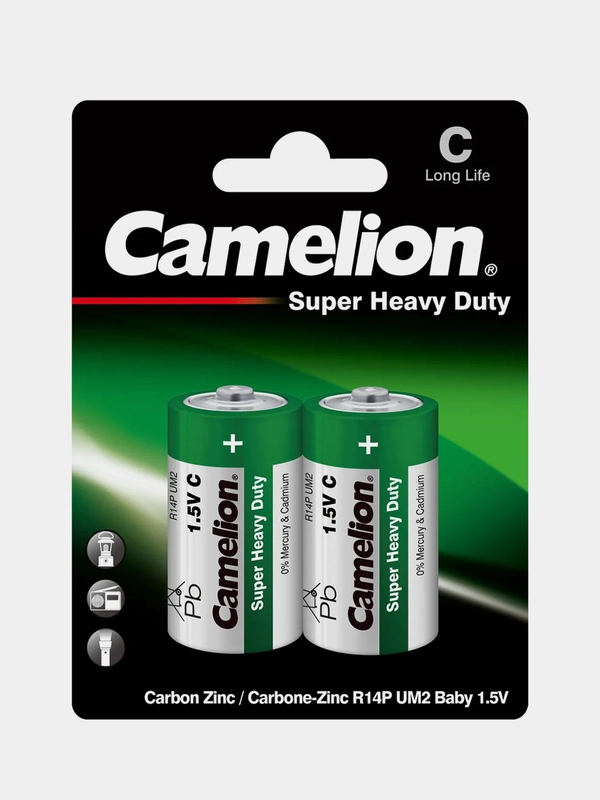 Батарейки солевые Camelion R14P-BP2G Super Heavy Duty Green, тип C, 2 штуки