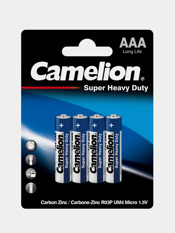 Батарейки солевые улучшенные AAA Camelion R03P-BP4B Super Heavy Duty Blue, 4 штуки