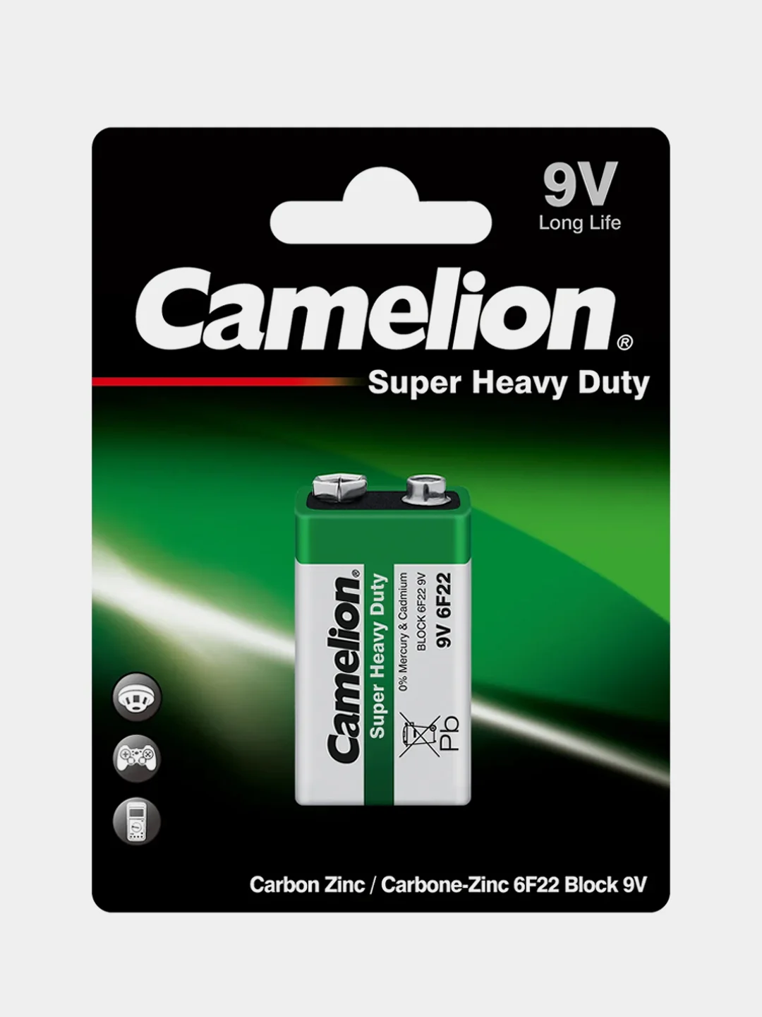 Батарейка солевая Camelion 6F22-BP1G Super Heavy Duty Green, 9V, тип Крона, 1 штука