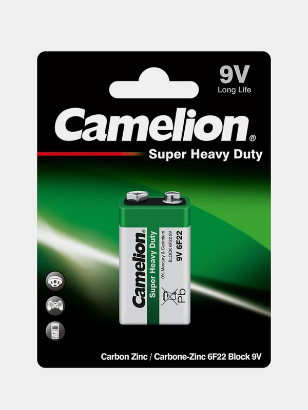 Батарейка солевая Camelion 6F22-BP1G Super Heavy Duty Green, 9V, тип Крона, 1 штука