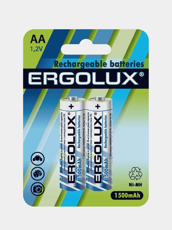 Аккумуляторы AA Ergolux AA-1500mAh, Ni-Mh, 1.2V, 2 штуки