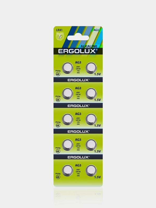 Батарейки дисковые алкалиновые Ergolux AG3-BP10 LR41/LR736/192/392, 10 штук