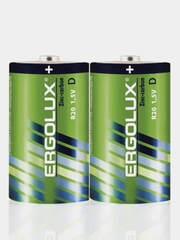 Батарейки солевые Ergolux R20SR2, тип D, 2 штуки