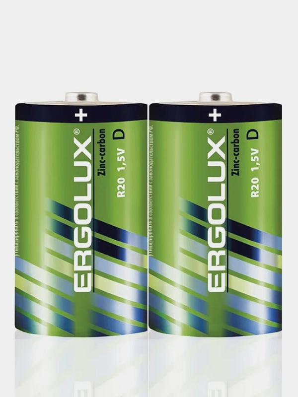 Батарейки солевые Ergolux R20SR2, тип D, 2 штуки