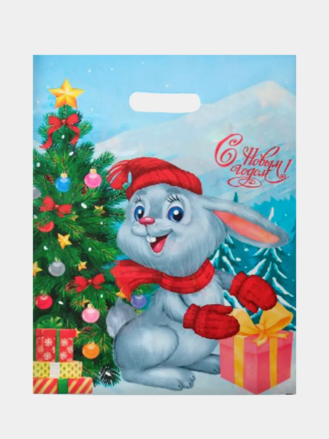 Голубой пакет новогодний,5 шт ,20*30