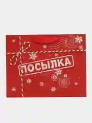 Бежевый пакет подарочный новогодний с принтом "Новый год", 18 х 23 х 10 см, несколько видов