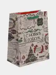 Аметистовый пакет подарочный новогодний с принтом "Новый год", 18 х 23 х 10 см, несколько видов