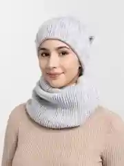 Пастельно-коралловый шапка со снудом/ Шапка зимняя/ Комплект зимний/ Шапка женская