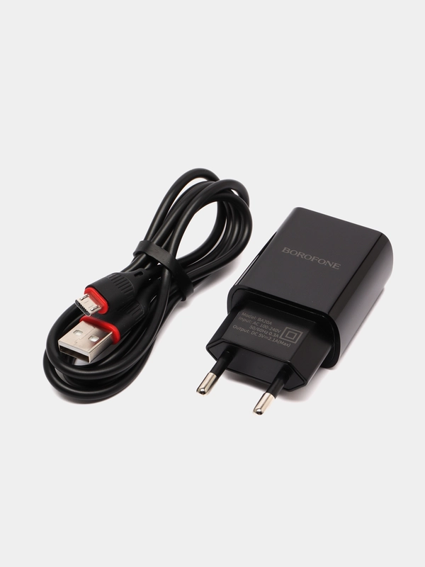 Зарядное сетевое устройство 2.1 А с кабелем micro-USB 1 м Borofone BA20A, зарядка на андроид