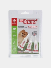 Капли репелентные Mr.Bruno, для щенков и собак менее 10 кг, 3 тюбика по 1 мл