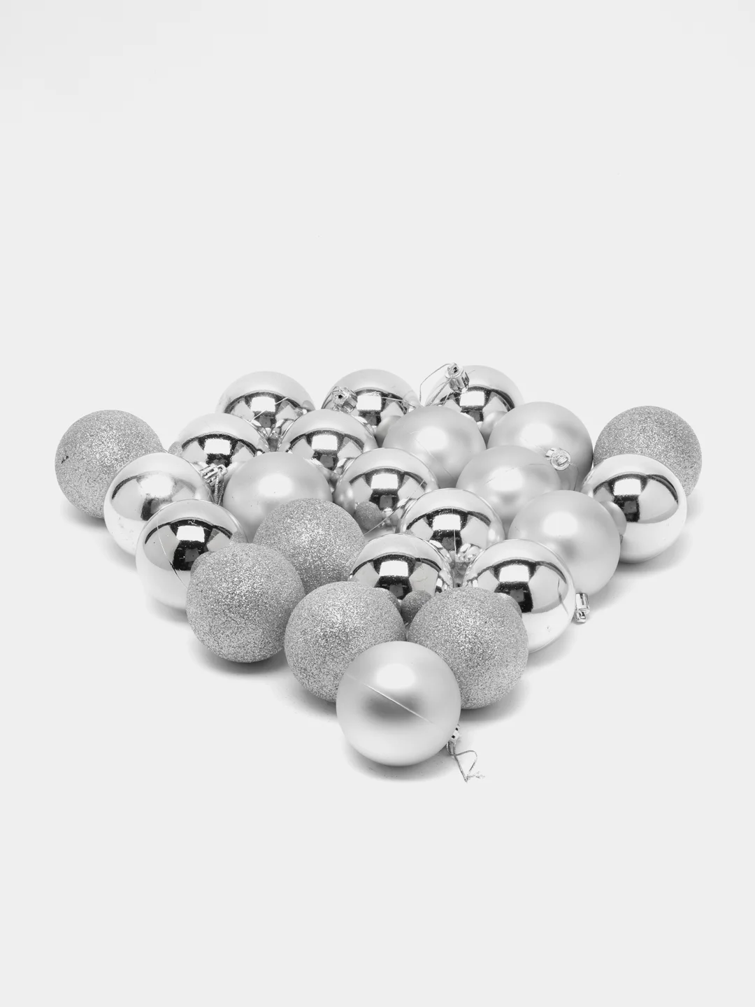 Серебряный набор ёлочных игрушек, 24 штуки, диаметр 6см (большие)