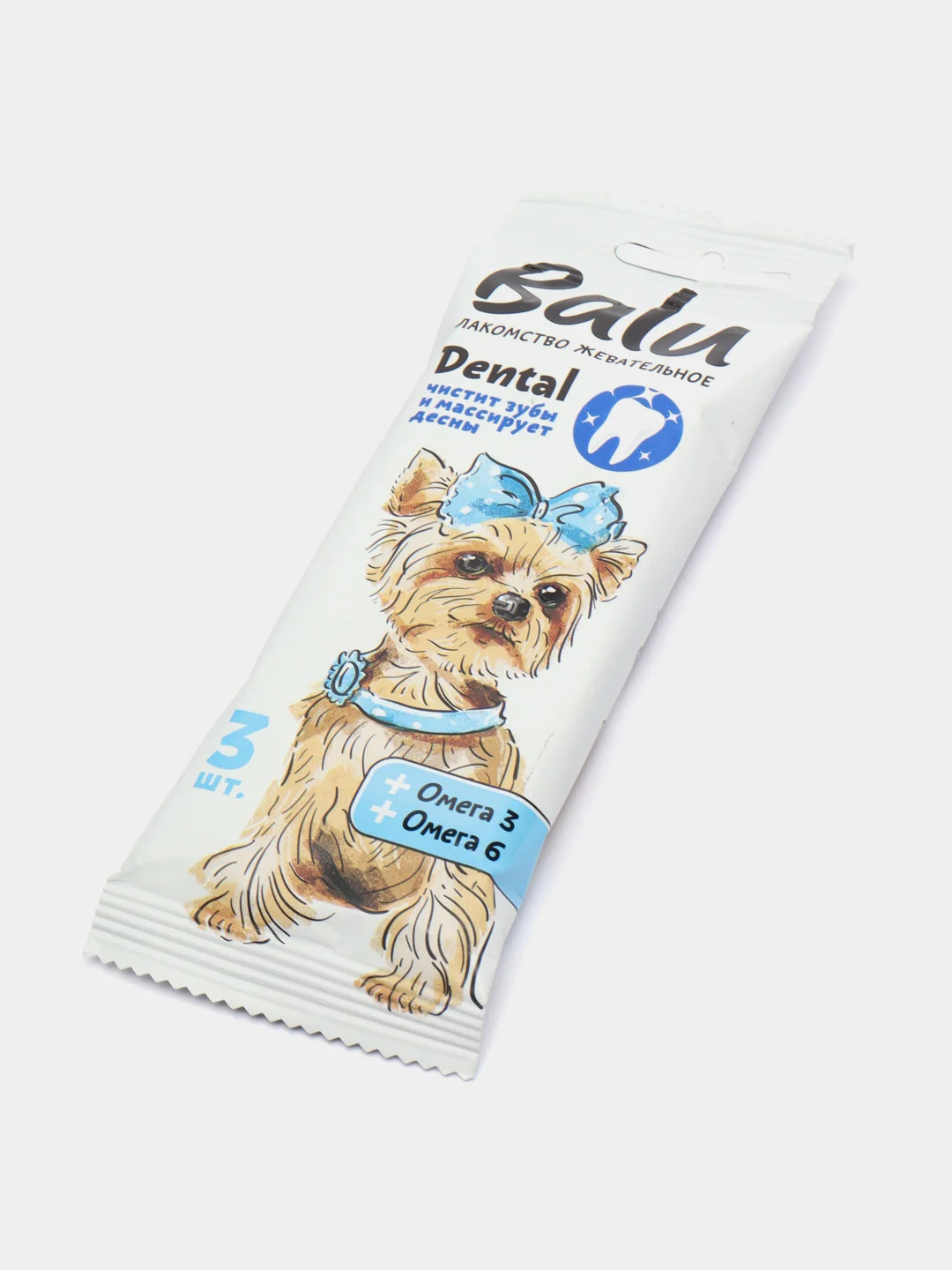 Лакомство жевательное для щенков и собак c Омега 3 и 6 BALU Dental, 3 штуки
