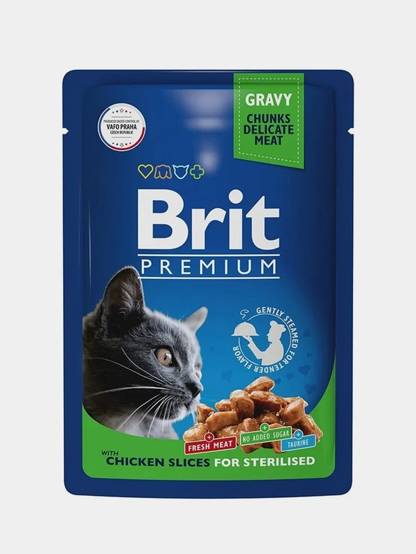 Корм влажный Brit Premium для стерилизованных кошек, цыпленок в соусе, 85 г