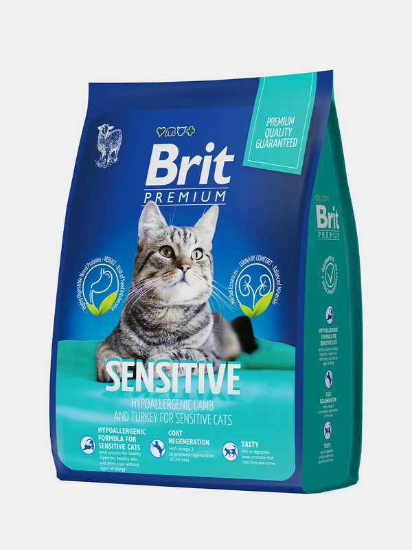 Корм сухой для кошек Brit Premium, при чувствительном пищеварении, ягненок и индейка, 400г