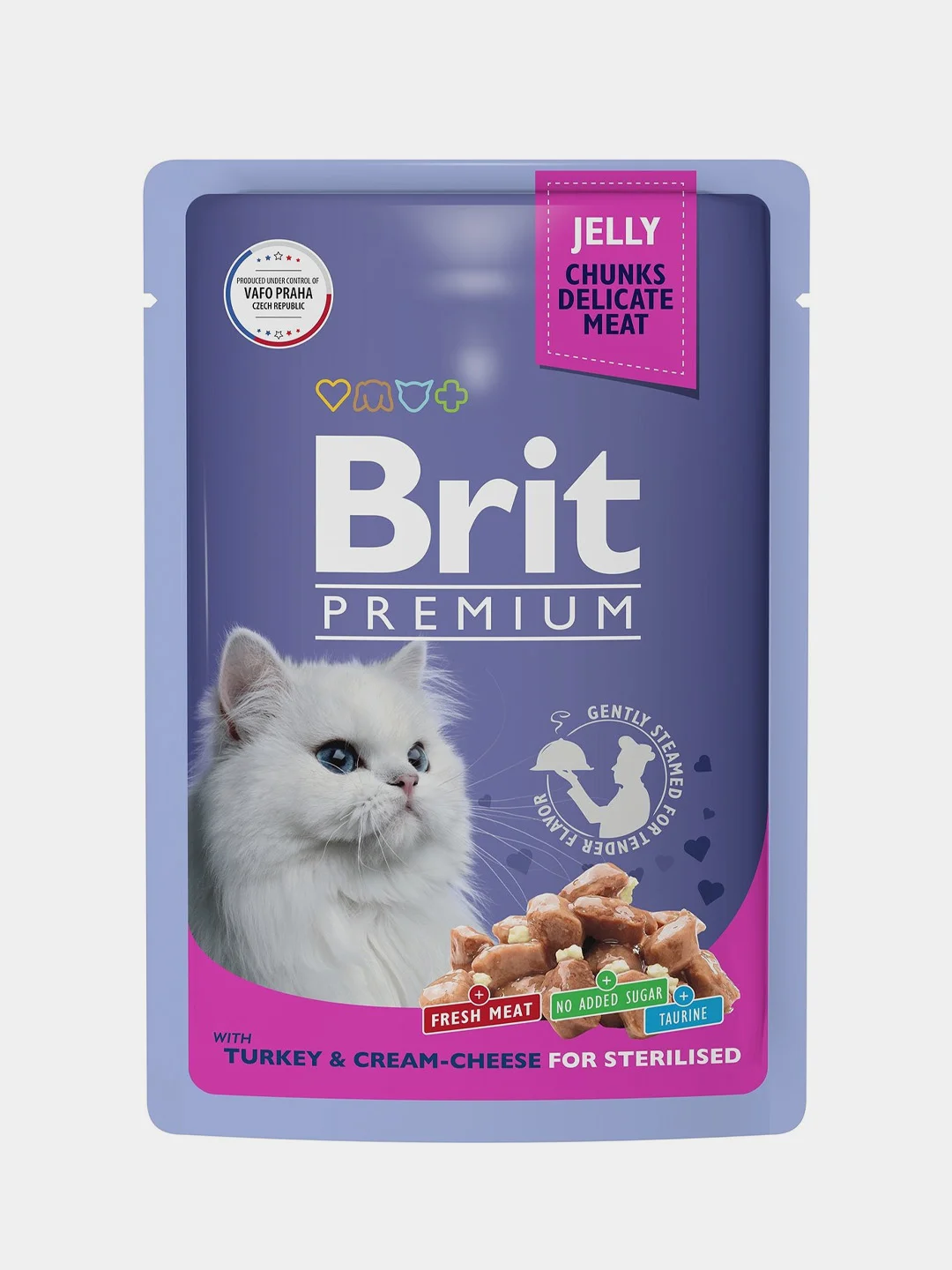 Корм влажный Brit Premium для стерилизованных кошек, индейка с сыром в желе, 85 г *14шт