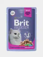 Корм влажный Brit Premium для стерилизованных кошек, индейка с сыром в желе, 85 г *14шт