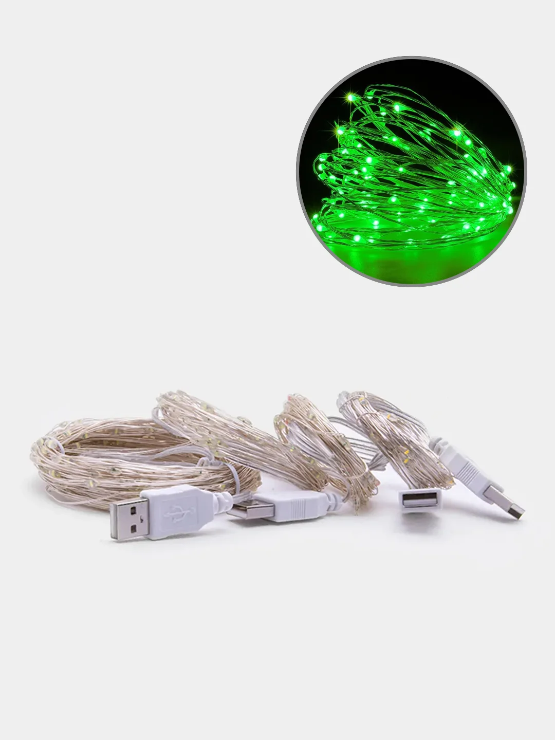 Зеленый гирлянда медная светодиодная LED, USB питание