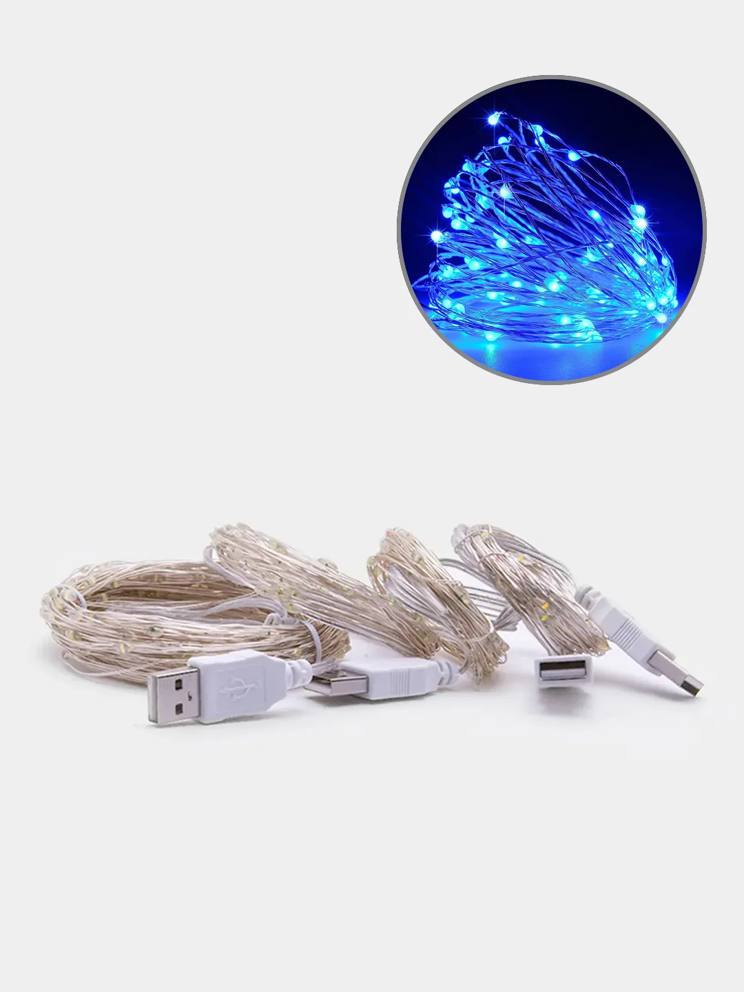 Синий гирлянда медная светодиодная LED, USB питание